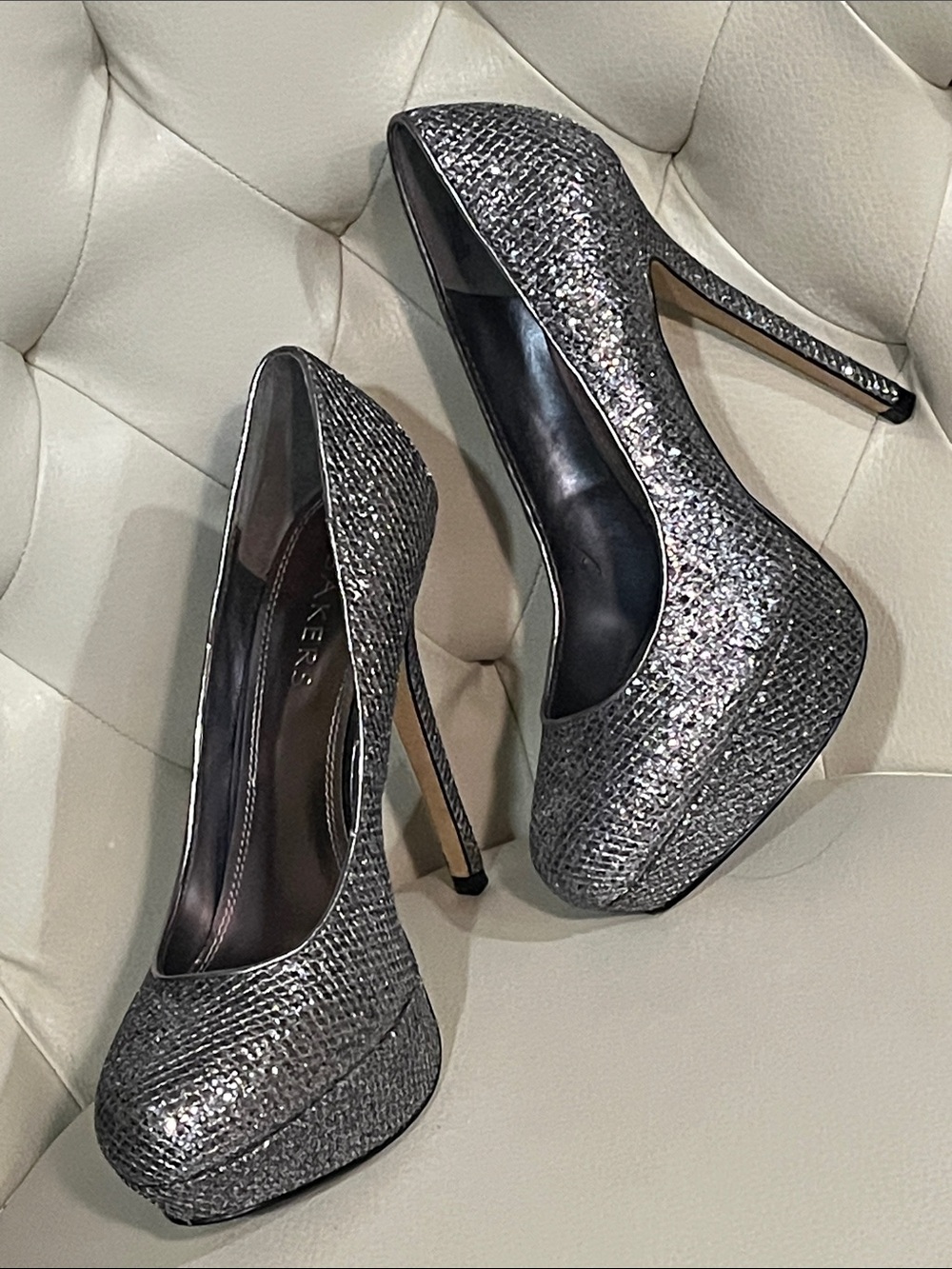 Bakers Silver Glitter Platform Stiletto Pumps
